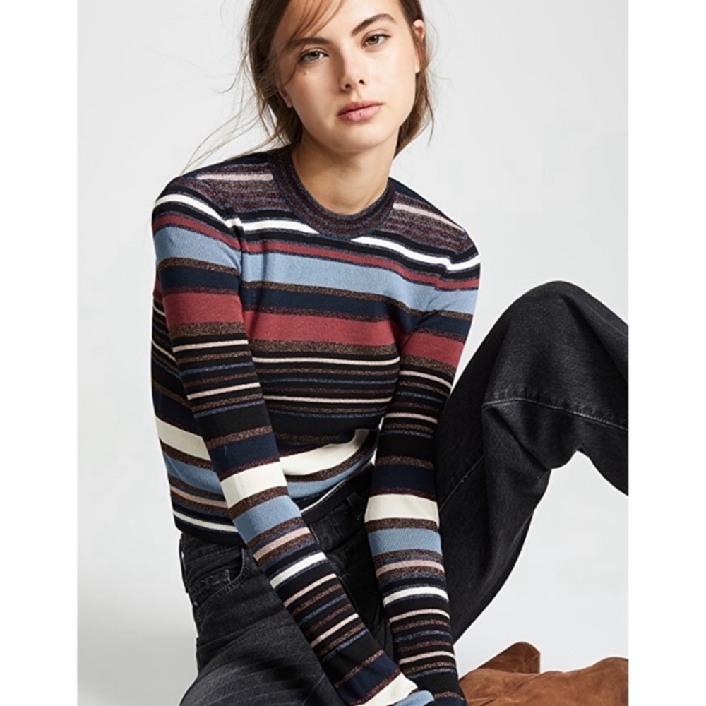 Veronica Beard Palmas Striped Metallic Sweater